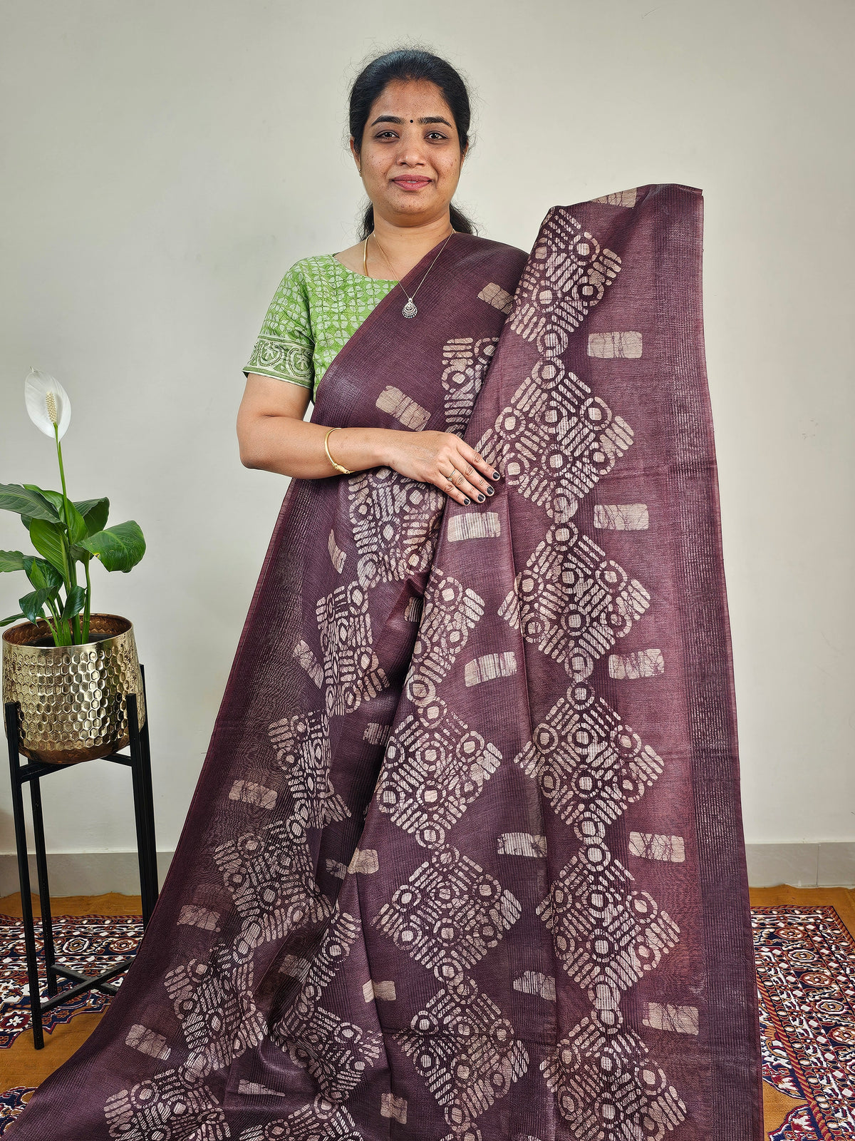 Bhagalpuri with Batik Print - Brown with Honey Brown