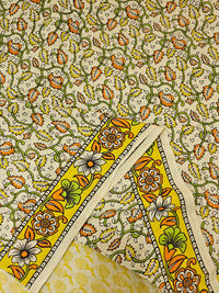 Cotton Kalamkari  Printed Saree - Cream with Yellow