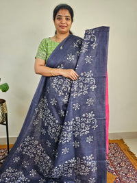 Bhagalpuri with Batik Print -  Blue with Pink