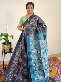 Bhagalpuri with Batik Print - Grey with Sea green