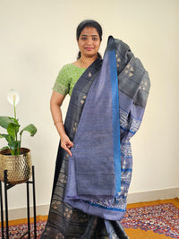 Bhagalpuri with Batik Print - Grey with Sea green