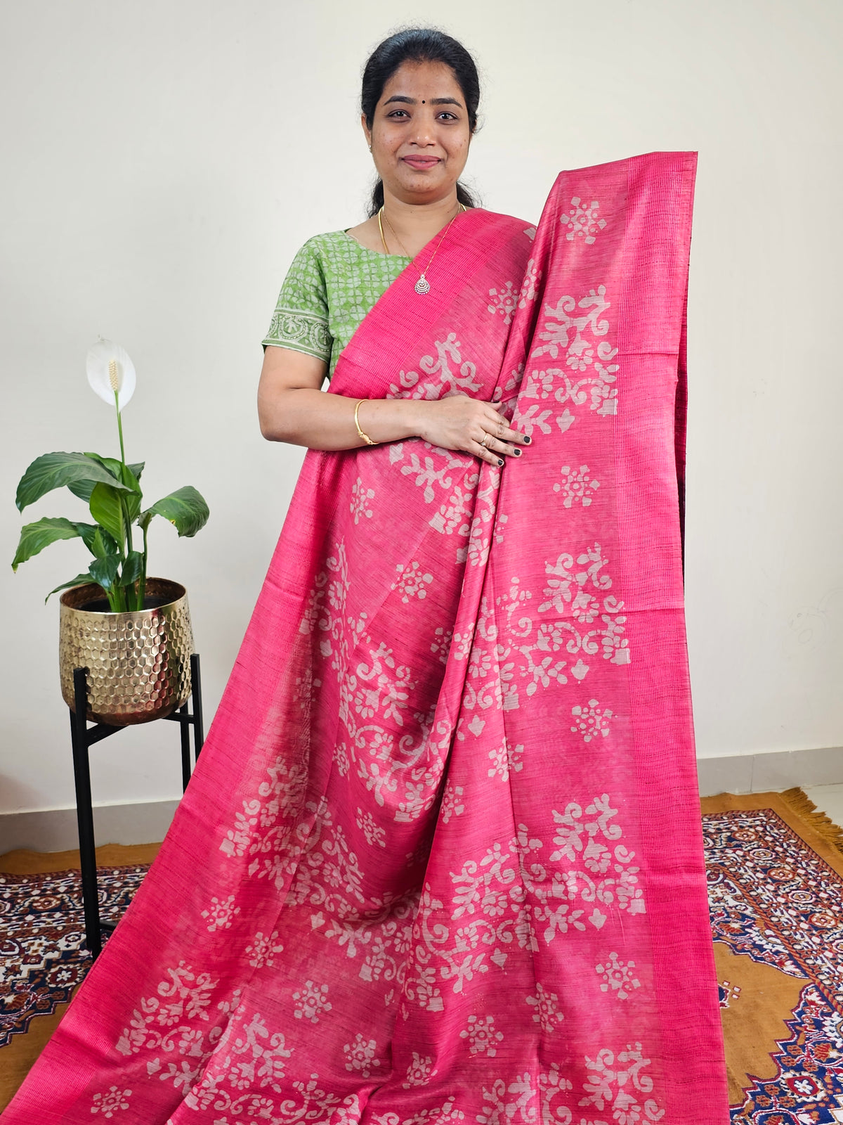 Bhagalpuri with Batik Print -  Pink with Maroon
