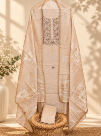 Linen Tissue with Heavy Embroidery Unstitched Salwar - Pastel Beige