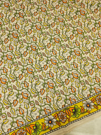 Cotton Kalamkari  Printed Saree - Cream with Yellow