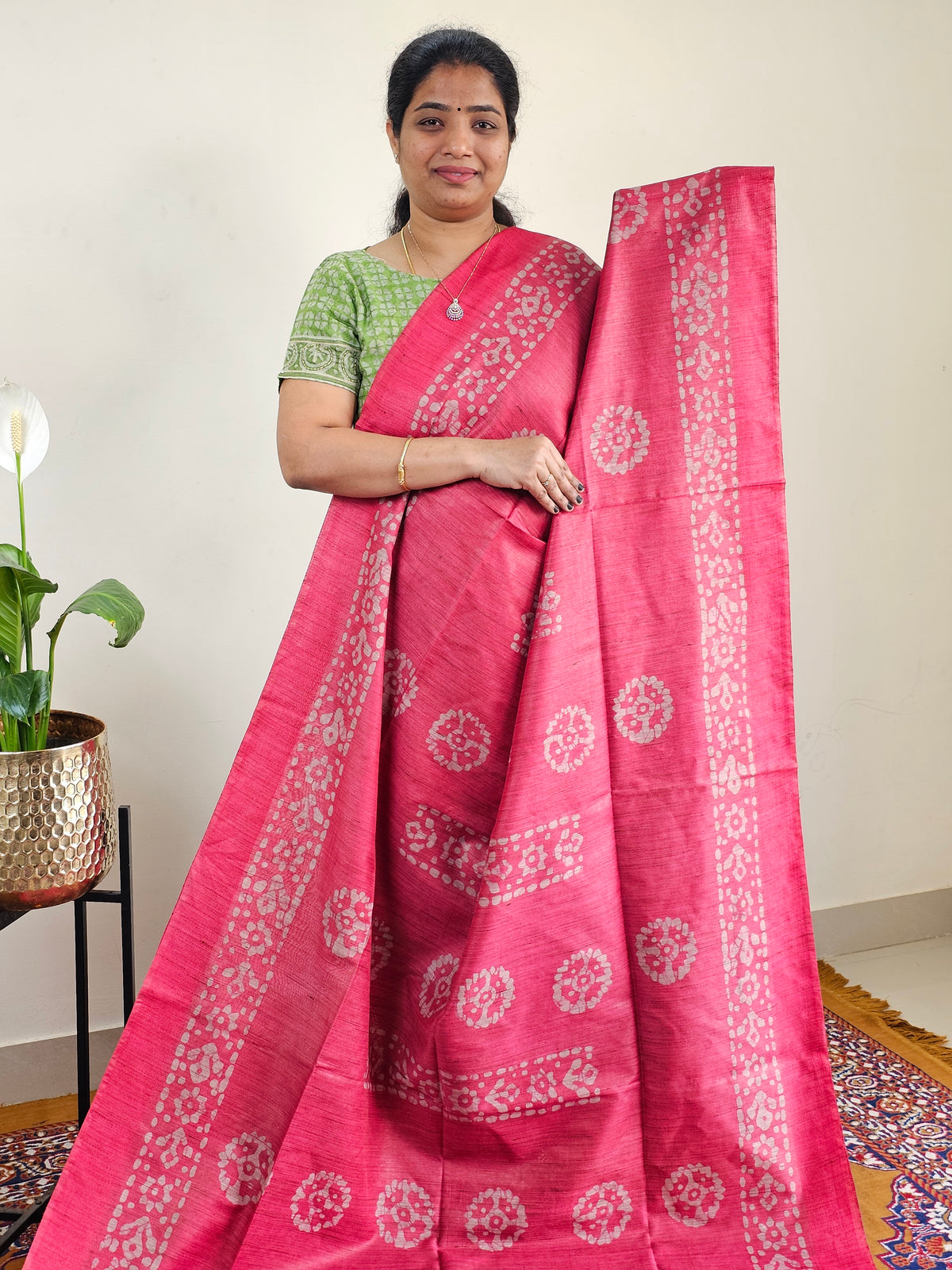 Bhagalpuri with Batik Print - pink with Maroon