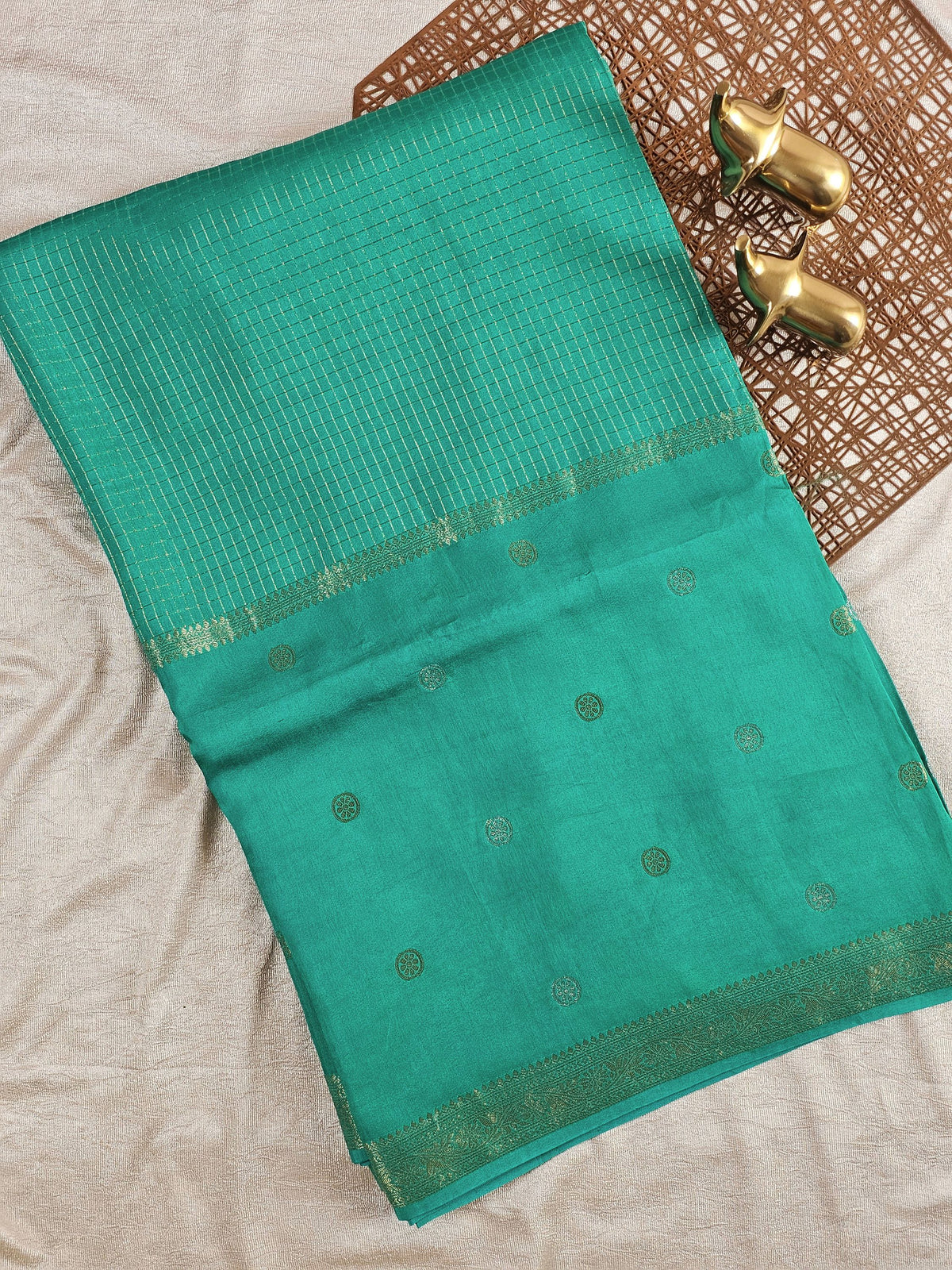 Semi Mysore Crepe Silk Saree - Sea Green