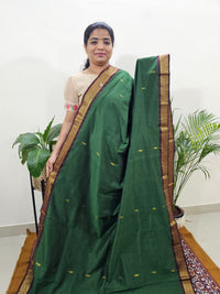 Kalayani Soft Cotton Saree with Borders - Dark Green with Maroon