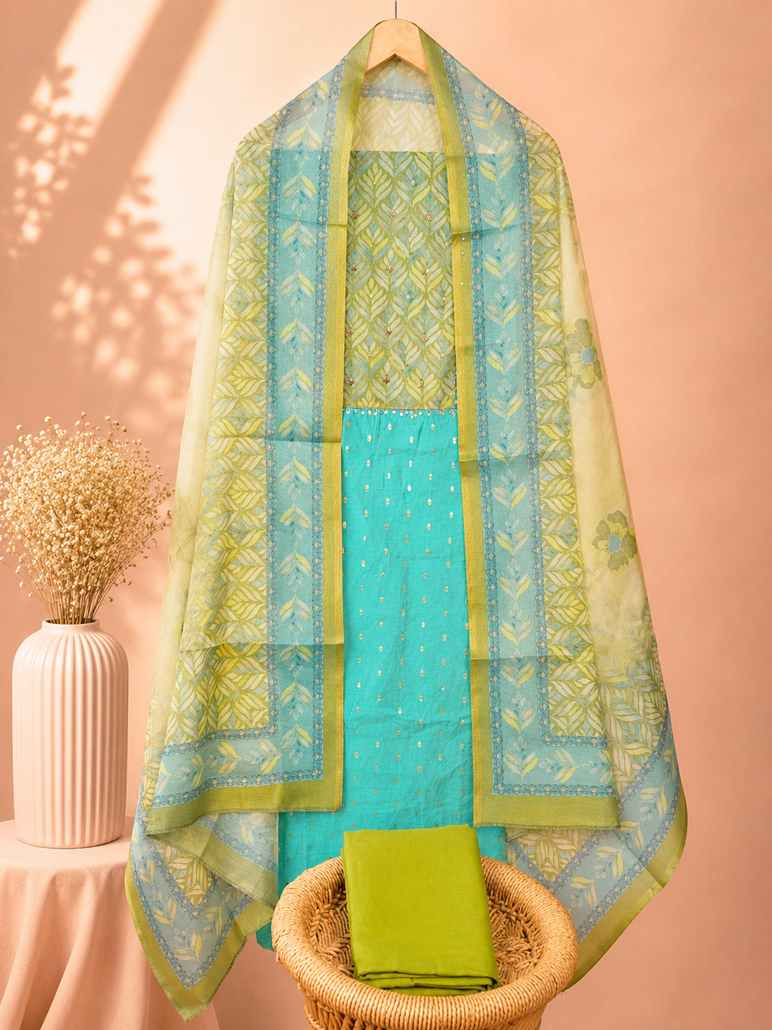 Silk Unstitched Salwar - Green