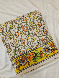Cotton Kalamkari  Printed Saree - Cream with Yellow