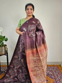Bhagalpuri with Batik Print - Brown with Honey Brown