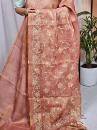 Linen Tissue with Aari Work - Rust Orange