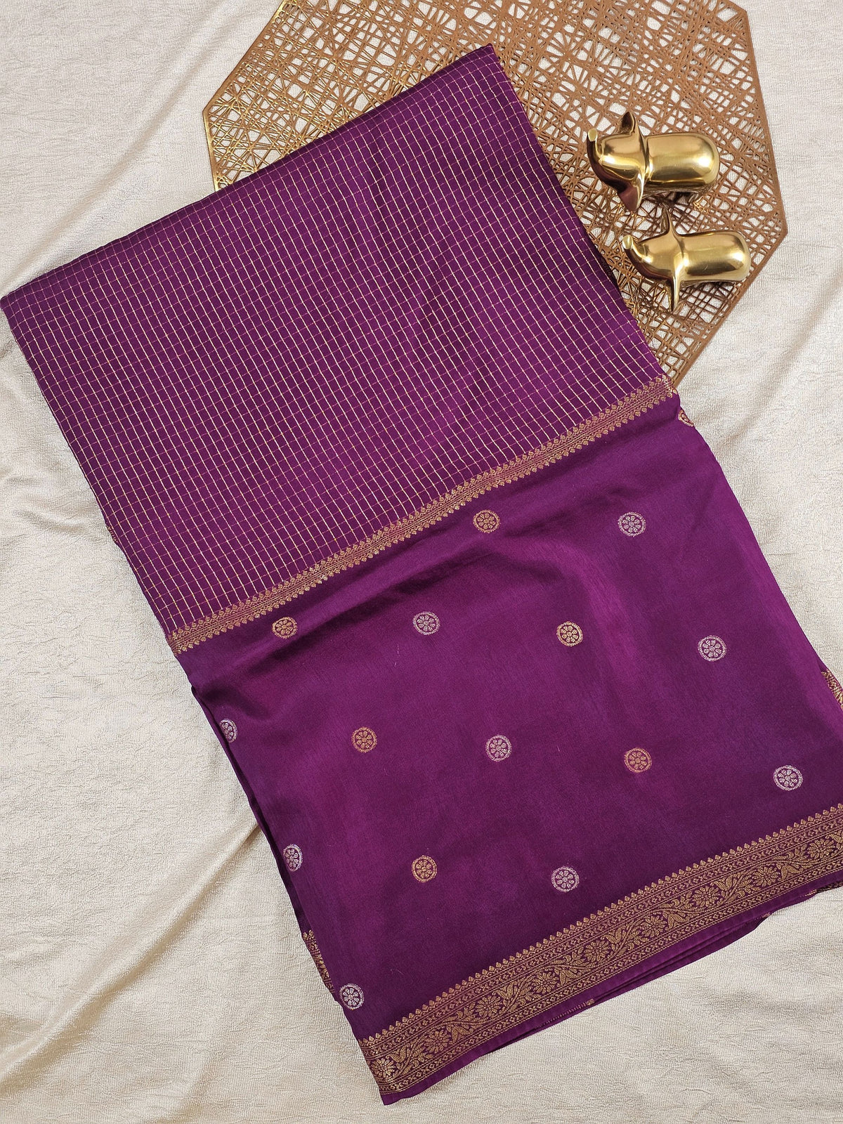 Semi Mysore Crepe Silk Saree - Dark Magenta Pink
