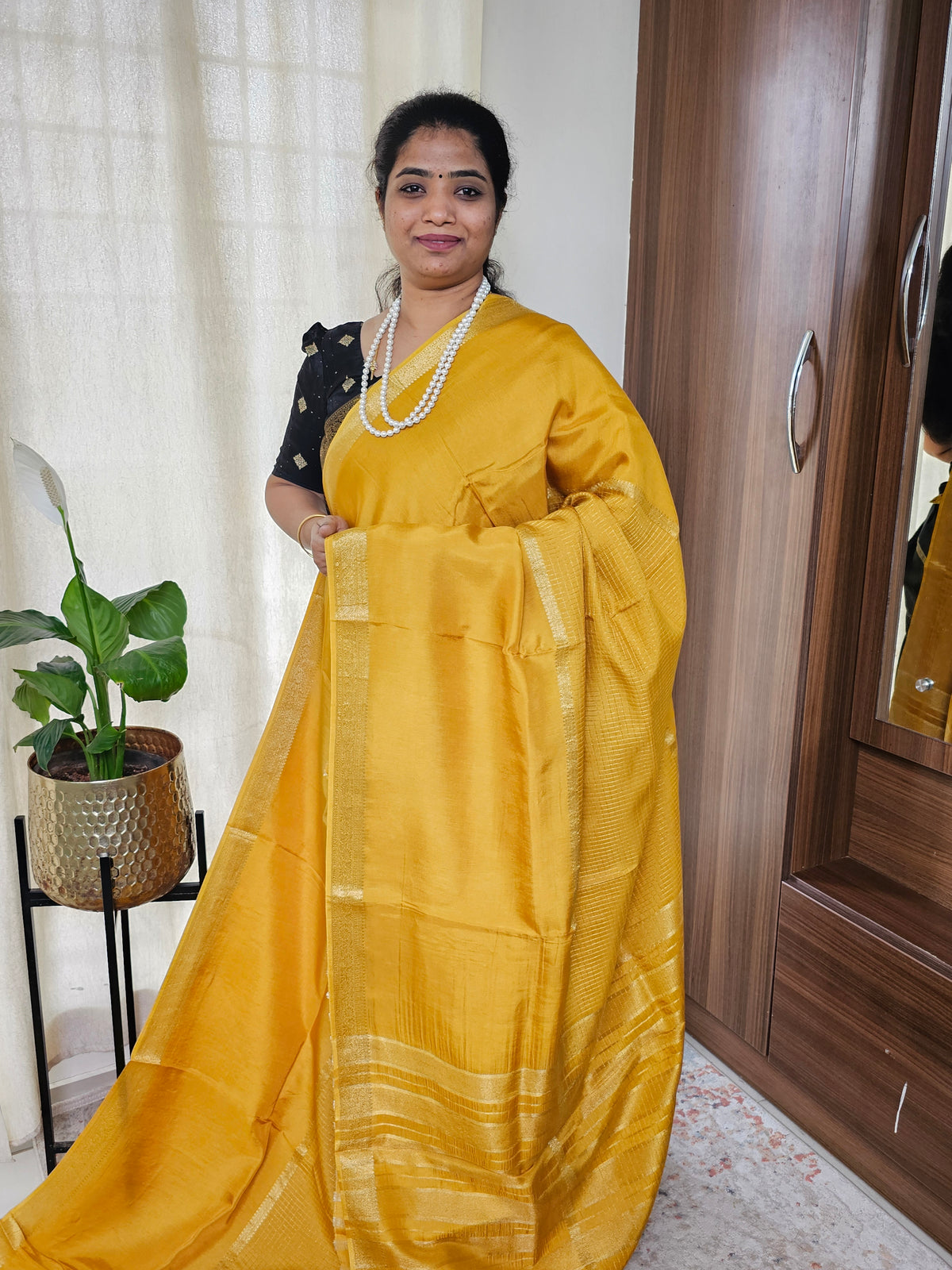 Semi Mysore Crepe Silk Saree - Yellow