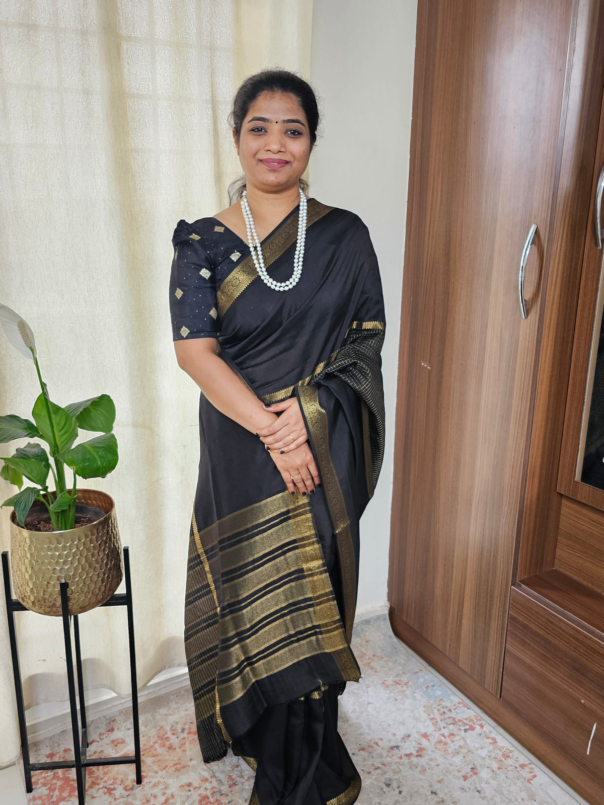 Semi Mysore Crepe Silk Saree - Black