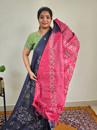 Bhagalpuri with Batik Print -  Blue with Pink