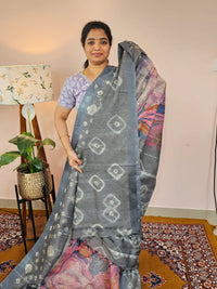 Bhagalpuri with Digital Prints - Pink with Grey