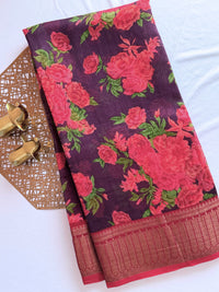 Pure Chanderi Butter Silk - Purple  with Red