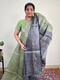 Bhagalpuri with Silver Zari Weaving Batik Print - Green with Grey