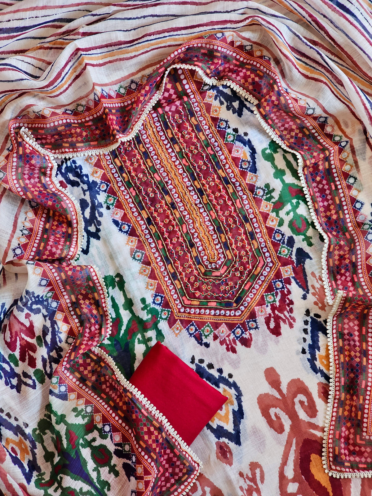 Linen Cotton Unstitched Salwar - Multi Colour