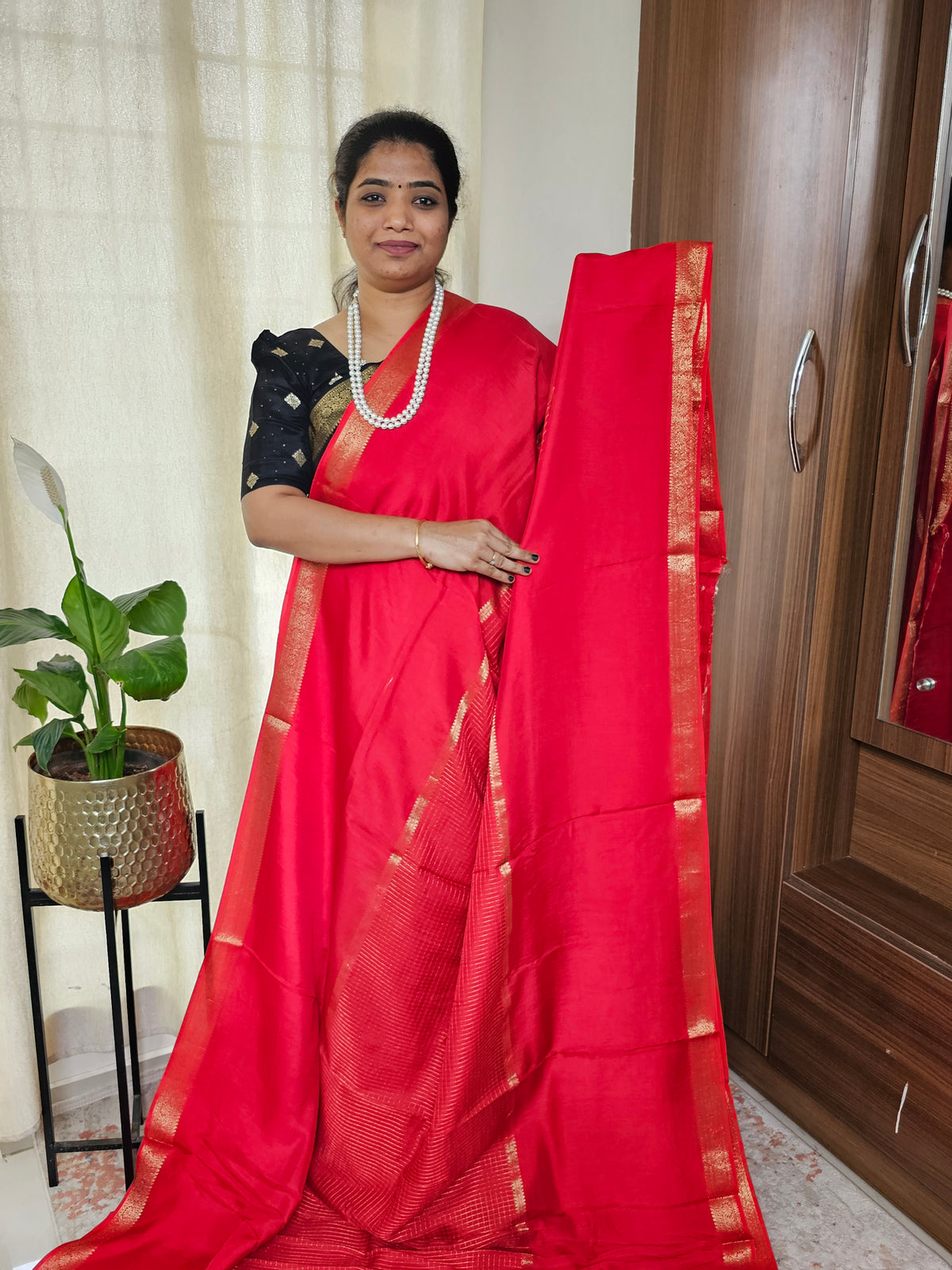 Semi Mysore Crepe Silk Saree - Red