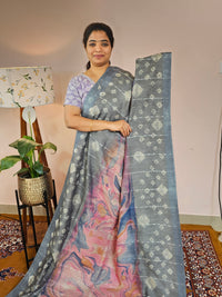 Bhagalpuri with Digital Prints - Pink with Grey