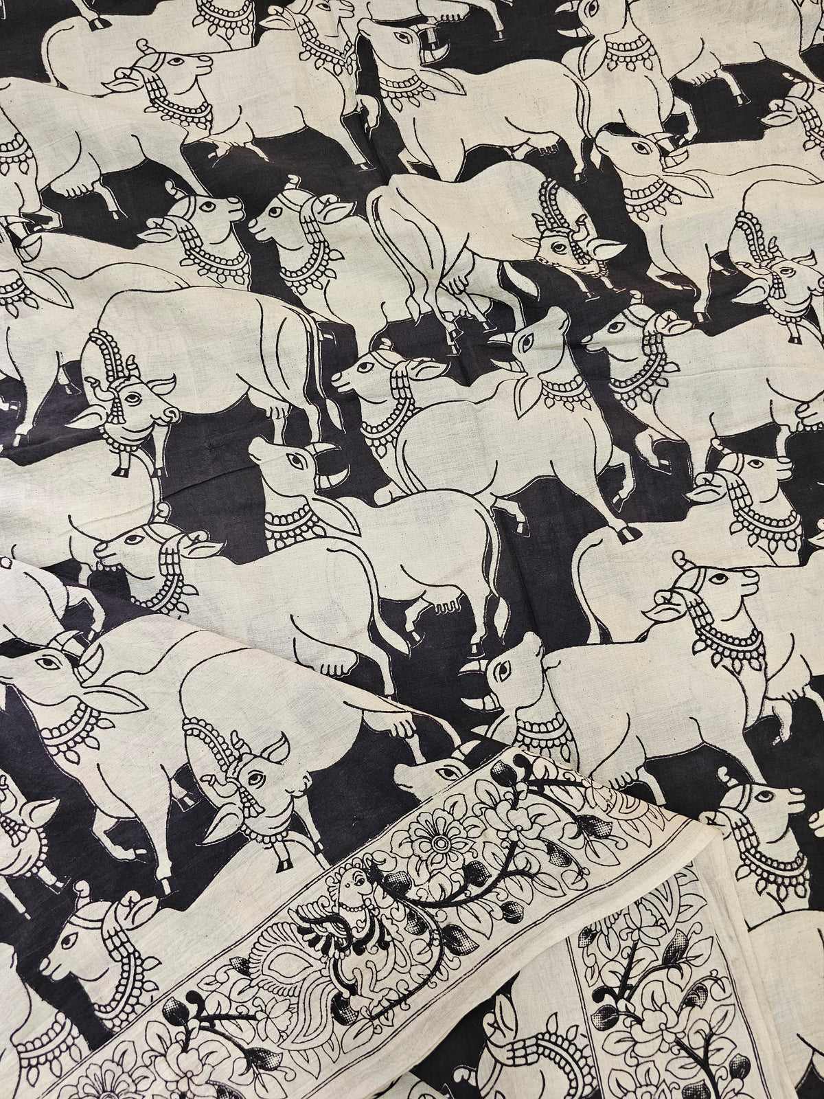 Cotton Pichwai Printed Saree - Black