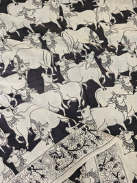 Cotton Pichwai Printed Saree - Black