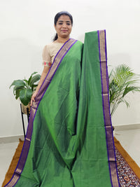 Kalayani Soft Cotton Saree with Borders - Green with Purple