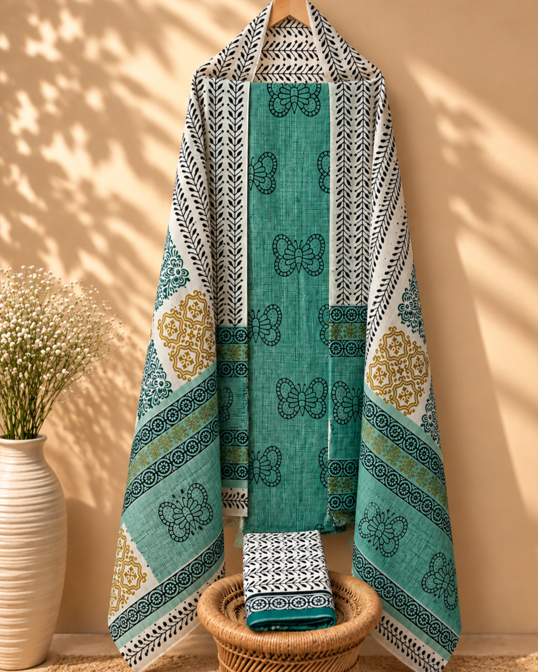 Pure Cotton Unstitched Salwar - Green
