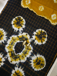 Madurai Sungadi Cotton Checks Saree - Mustard Yellow with Black