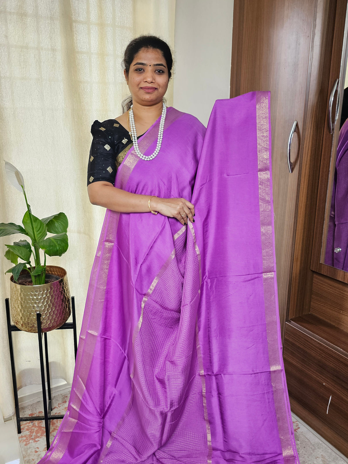 Semi Mysore Crepe Silk Saree - Lavender