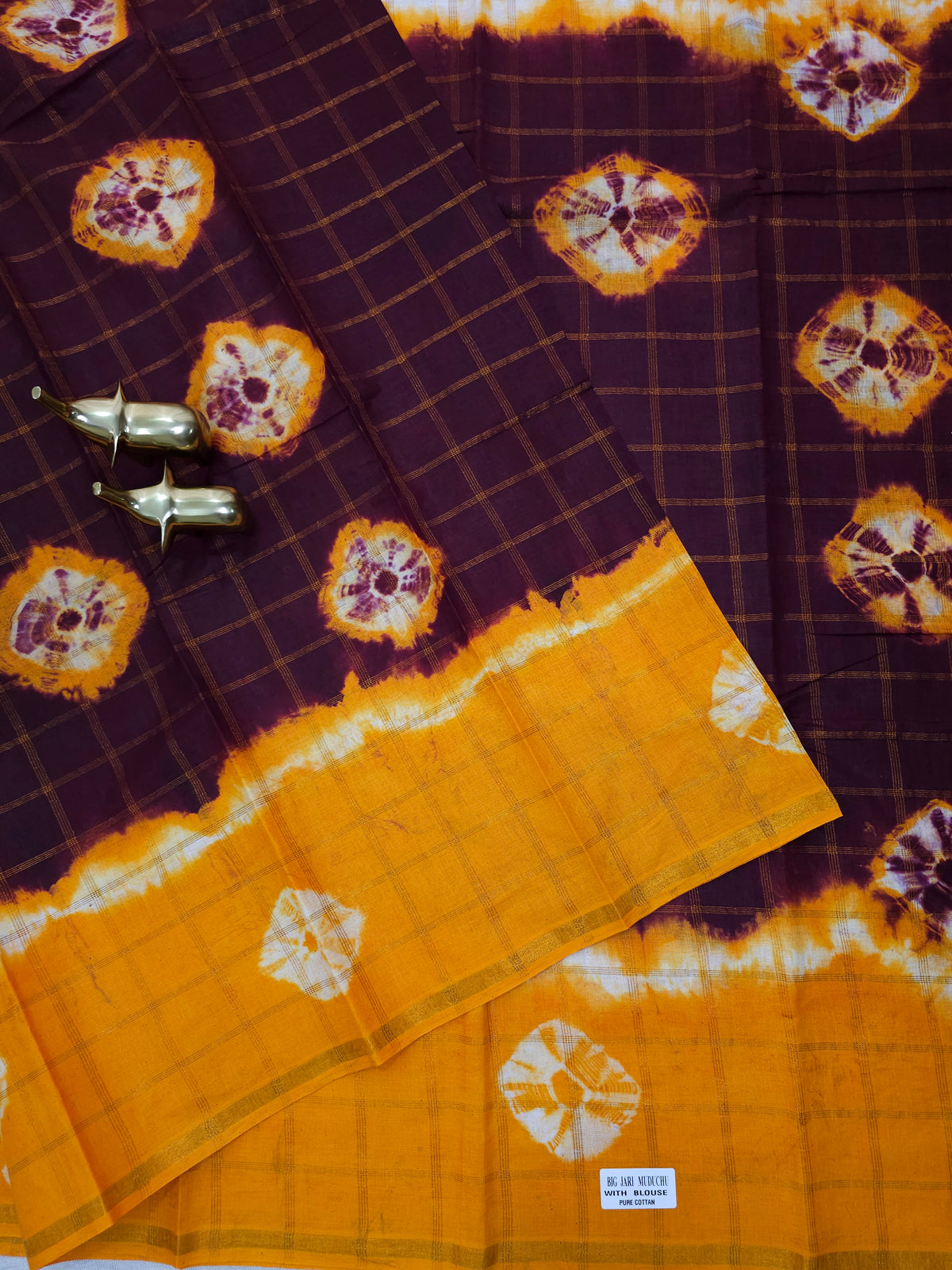 Madurai Sungadi Cotton Checks Saree - Maroon with Yellow