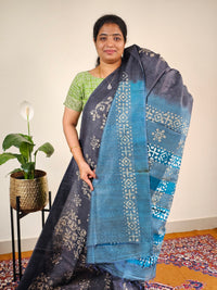 Bhagalpuri with Batik Print - Grey with Sea Green