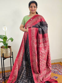 Bhagalpuri with Batik Print -Grey with Maroon