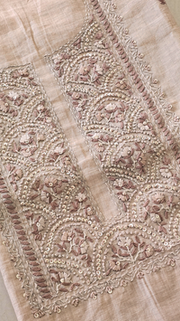 Linen Tissue with Heavy Embroidery Unstitched Salwar - Pastel Beige