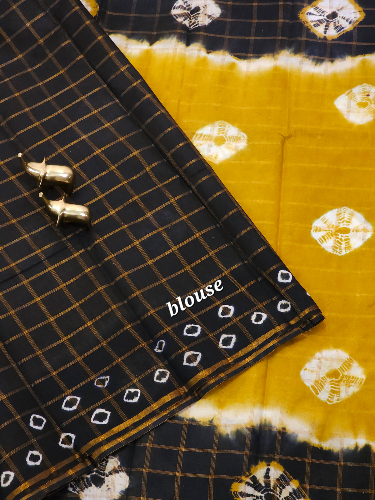 Madurai Sungadi Cotton Checks Saree - Mustard Yellow with Black