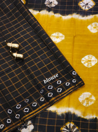 Madurai Sungadi Cotton Checks Saree - Mustard Yellow with Black