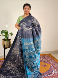 Bhagalpuri with Batik Print - Grey with Sea Green