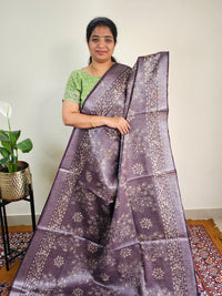 Bhagalpuri with Silver Zari Weaving Batik Print - Brown with Honey Brown