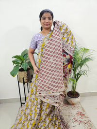 Cotton Kalamkari Saree - Yellow with Marron
