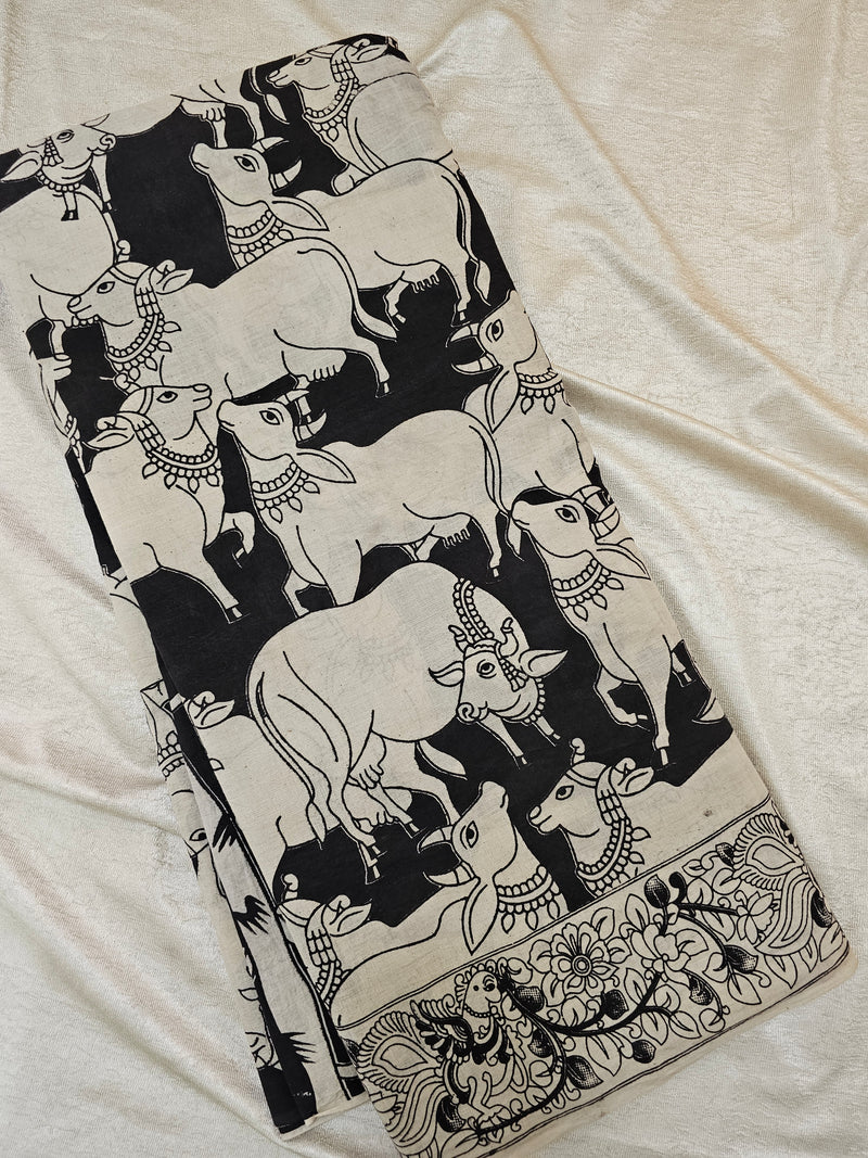 Cotton Pichwai Printed Saree - Black