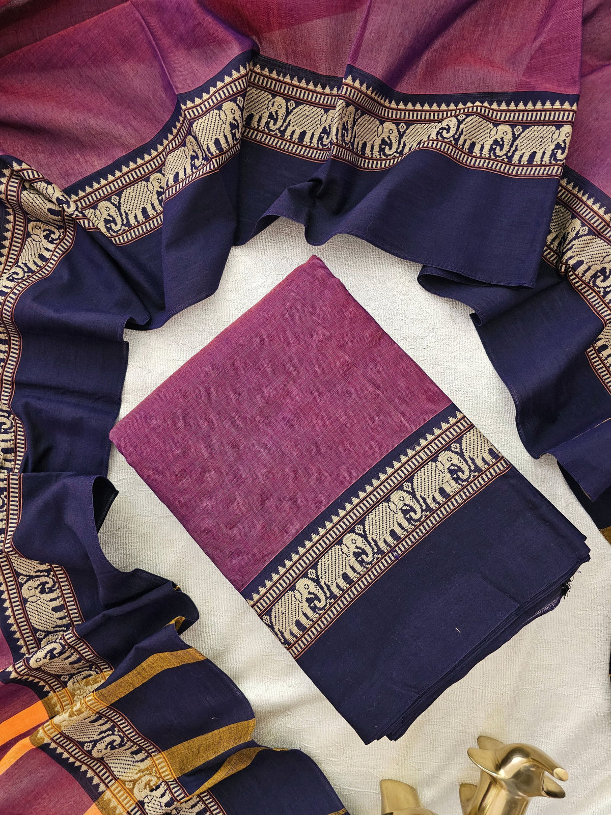 Handloom Narayanpet Cotton Unstitched Salwar- Magenta Pink with Dark Violet