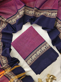 Handloom Narayanpet Cotton Unstitched Salwar- Magenta Pink with Dark Violet