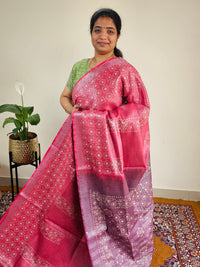 Bhagalpuri with Silver Zari Weaving Batik Print - Pink with Maroon