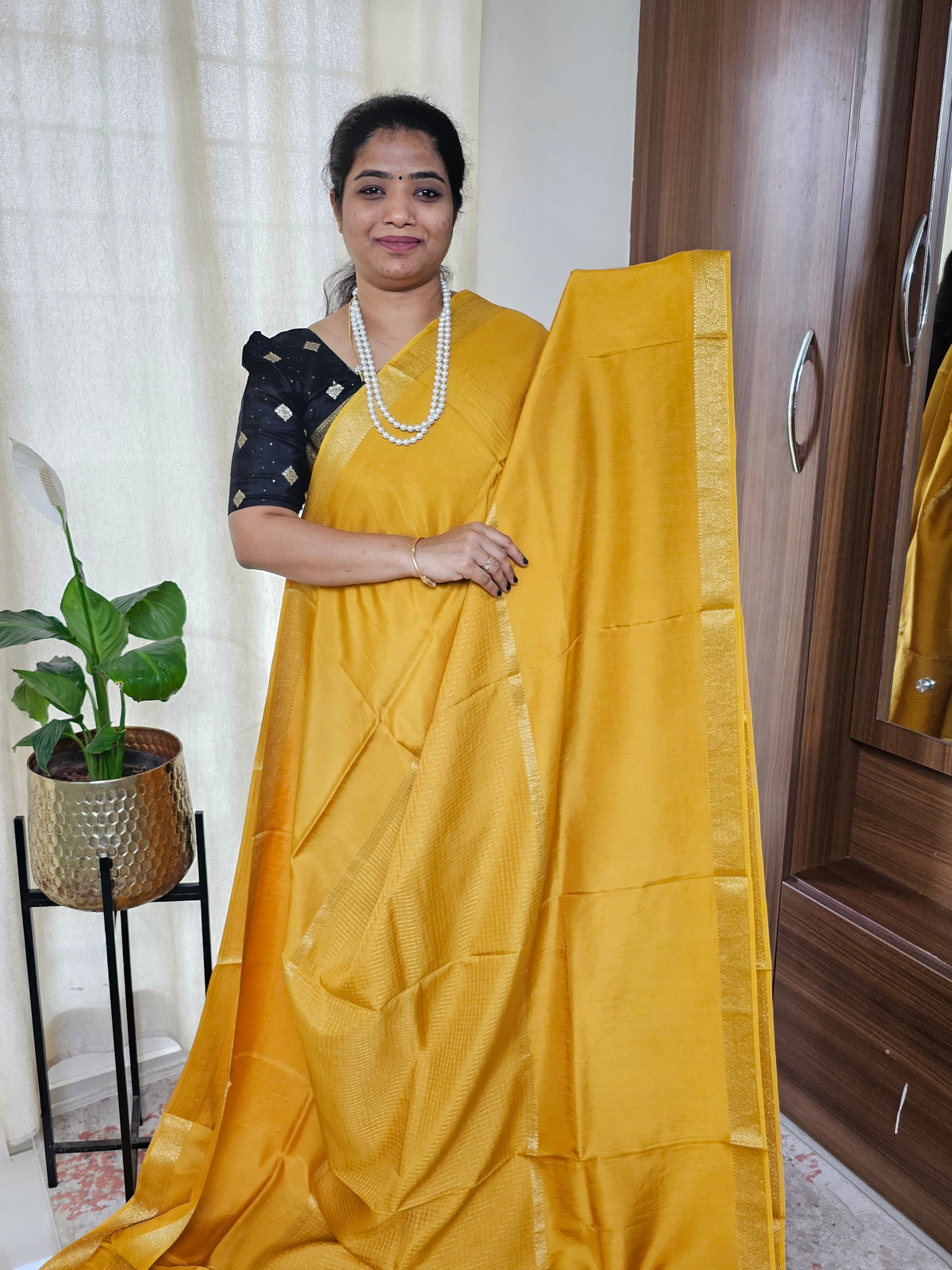 Semi Mysore Crepe Silk Saree - Yellow