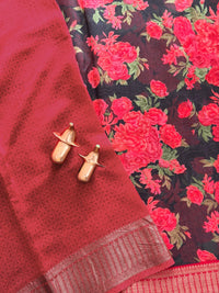 Pure Chanderi Butter Silk - Black with Red