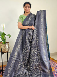 Bhagalpuri with Batik Print -Grey with Sea Green