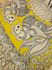 Cotton Kalamkari  Printed Saree - Cream with Yellow