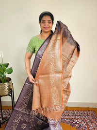 Bhagalpuri with Silver Zari Weaving Batik Print - Brown with Honey Brown