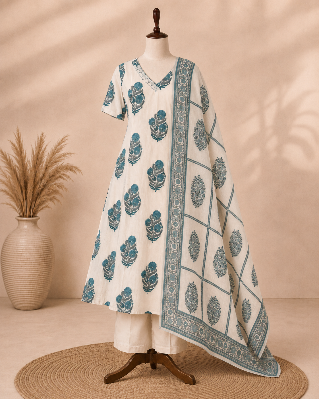 Pure Cotton 3 pcs Salwar - Rama Green